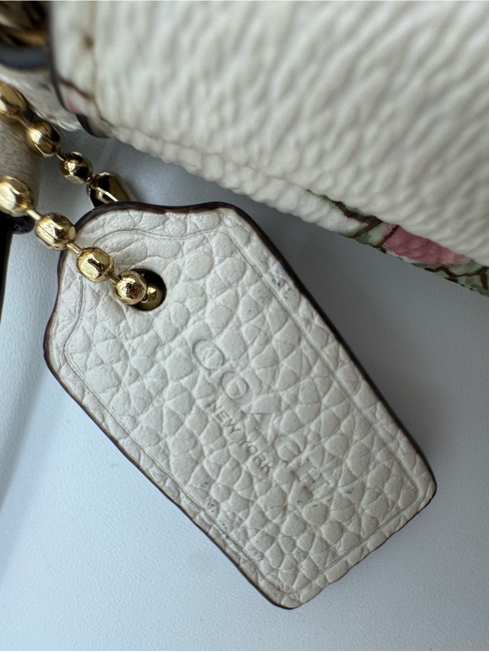 Coach Cream Floral Leather Wristlet with Pink Accents - Picture 4 of 9